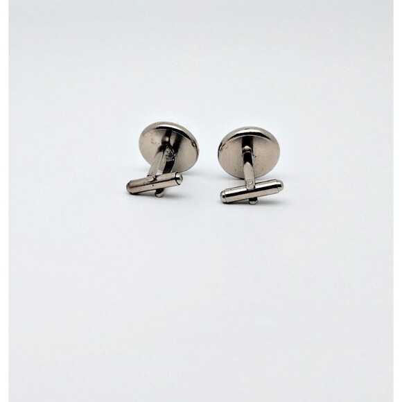 Vintage Mens Silk Cuff Links Blue Light Blue Fabric Cloth Silver Tone READ - Picture 3 of 5